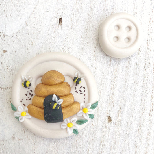 needle minder, beehive needle nanny, pin cushion, cross stitch, fridge magnet, bees and beehive, crochet tools, cross stitch accessories