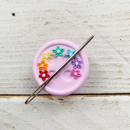 Pink rainbow button magnetic needle minder, needle keeper, sewing accessories