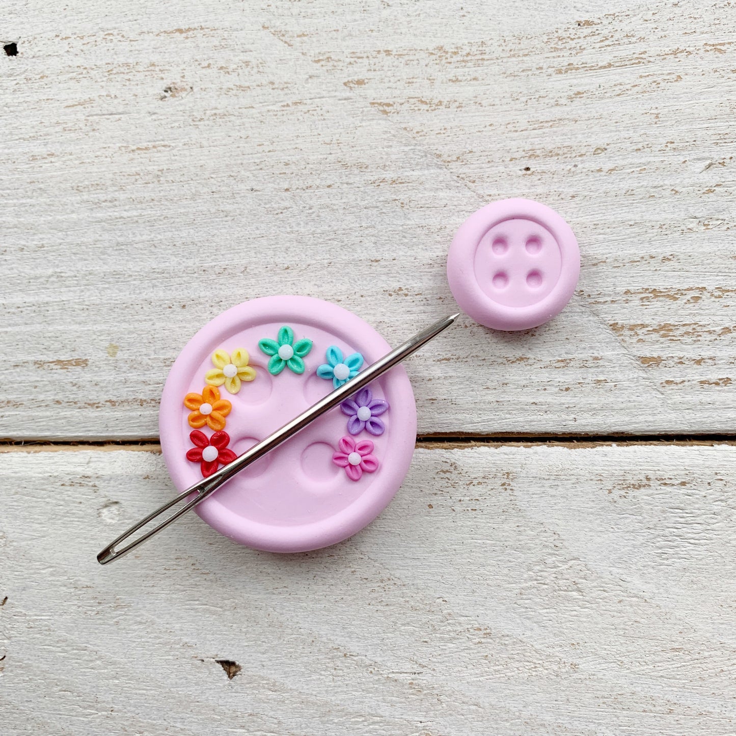 Pink rainbow button magnetic needle minder, needle keeper, sewing accessories
