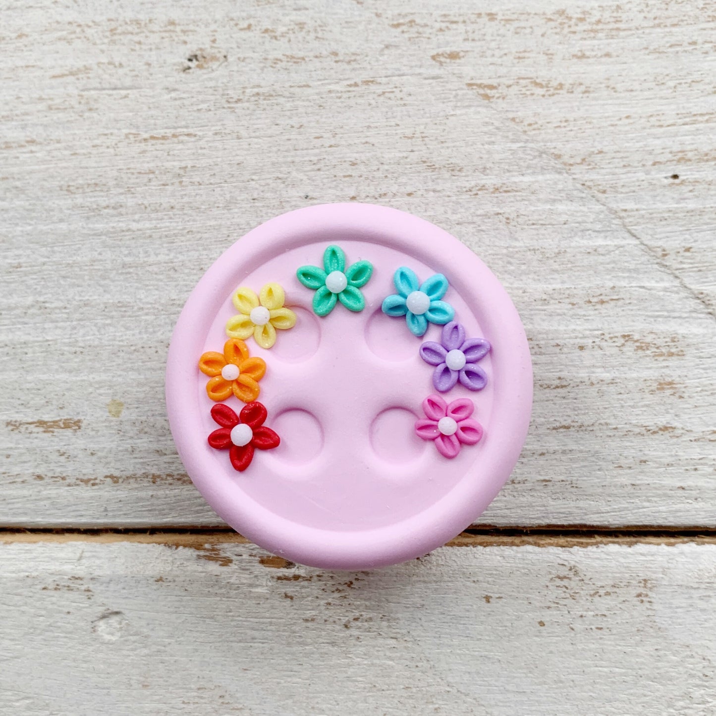 Pink rainbow button magnetic needle minder, needle keeper, sewing accessories
