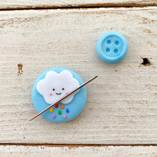 kawaii needle minder, needle keeper, magnetic needle holder, rainbow cloud magnet