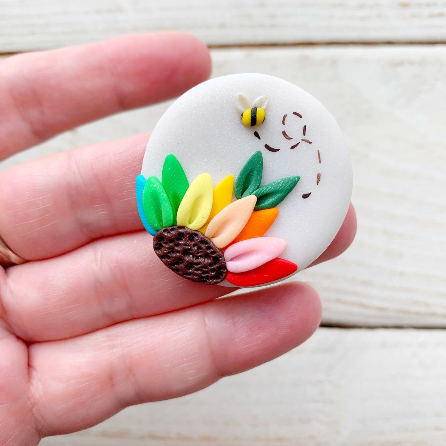 Rainbow flower needle minder, needle keeper, magnetic needle holder, flower magnet