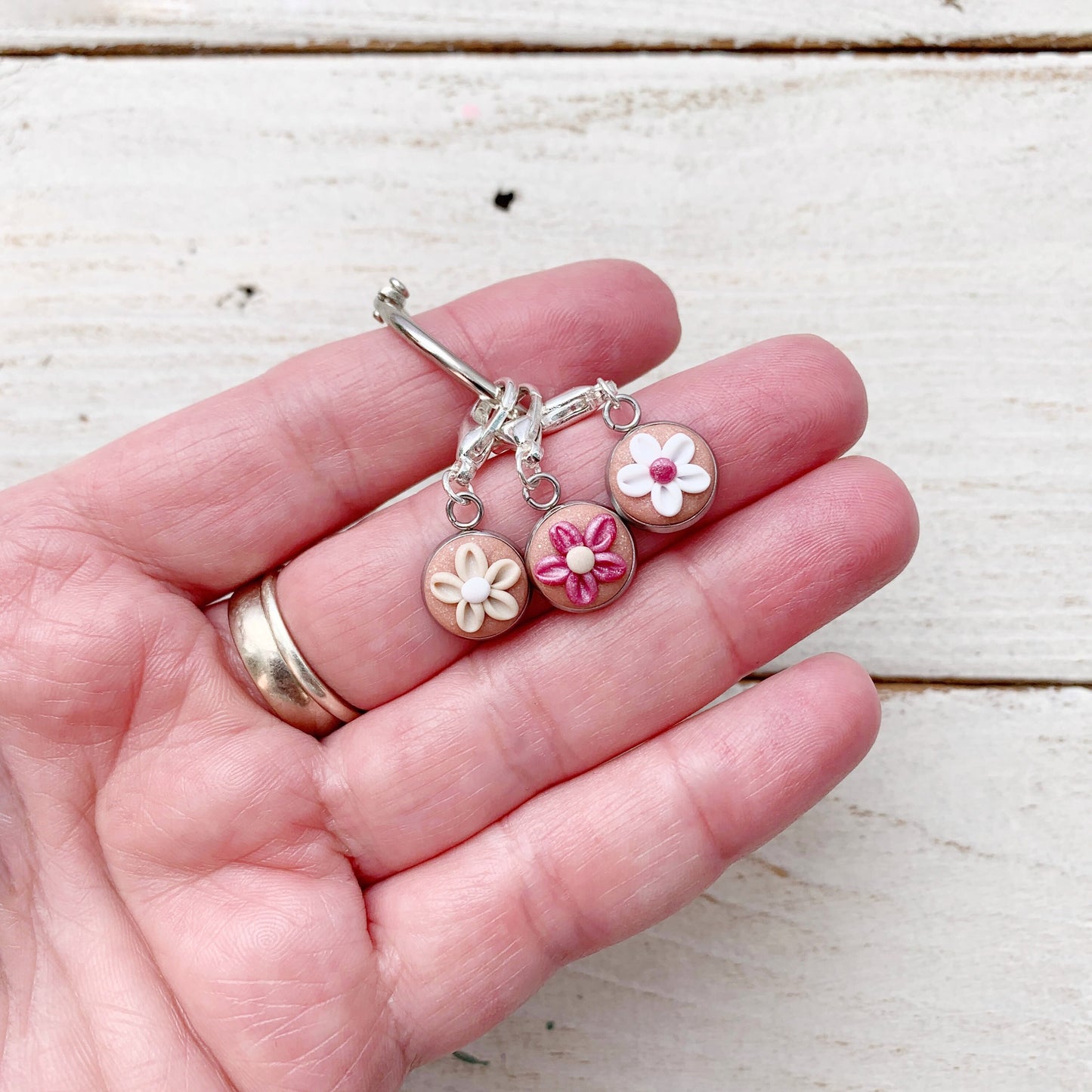 Rose gold flower stitch markers, crochet progress keepers, craft accessories, gift for her