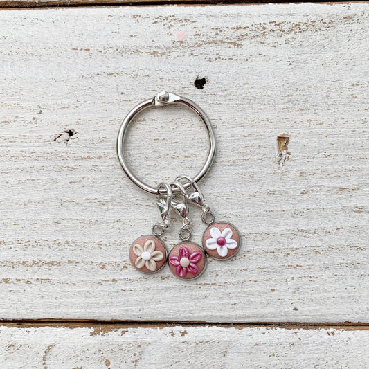 Rose gold flower stitch markers, crochet progress keepers, craft accessories, gift for her