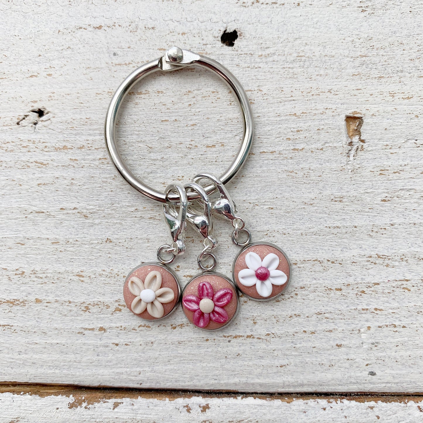 Rose gold flower stitch markers, crochet progress keepers, craft accessories, gift for her