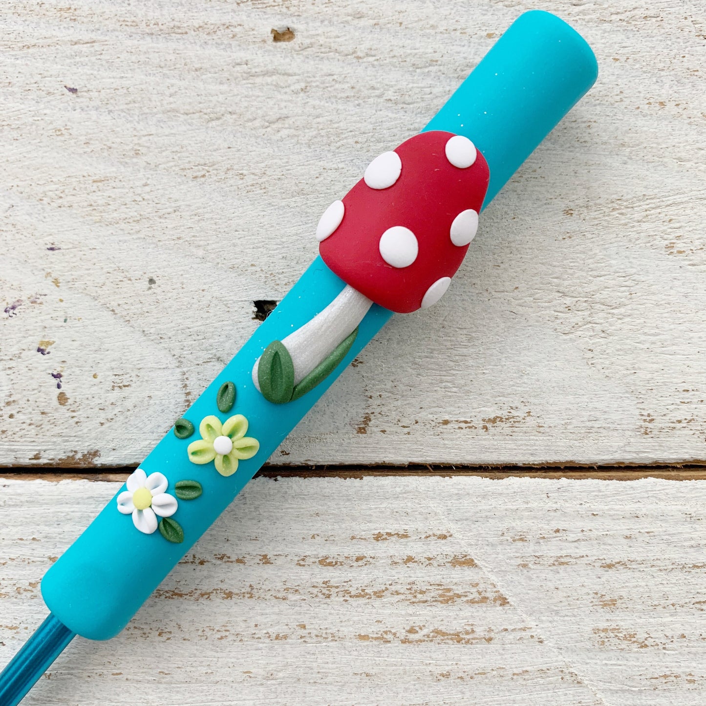 Mushroom crochet hook, cute toadstool polymer clay crochet hook, gift for a crocheter, craft supplies