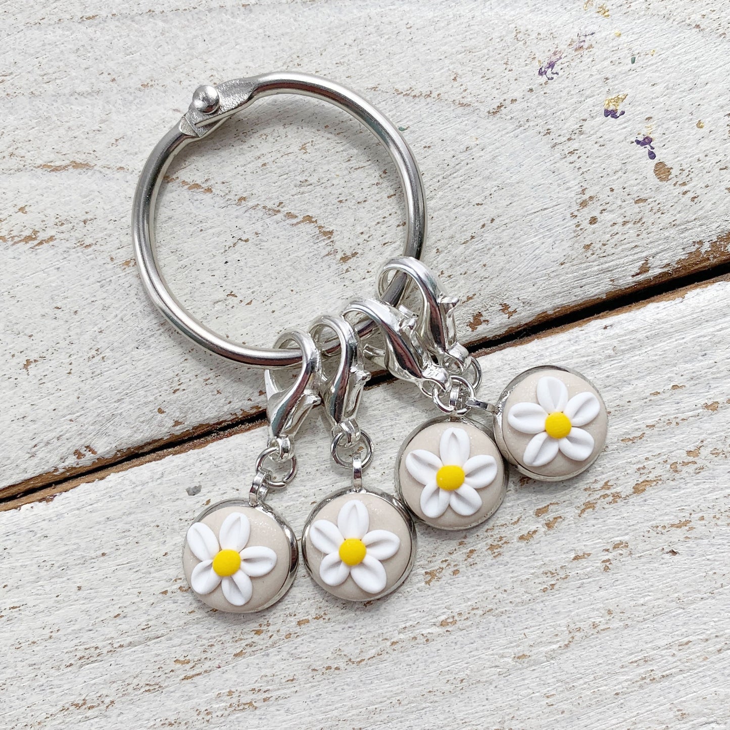 Beige Flower Stitch Markers, Progress Keepers for Crochet