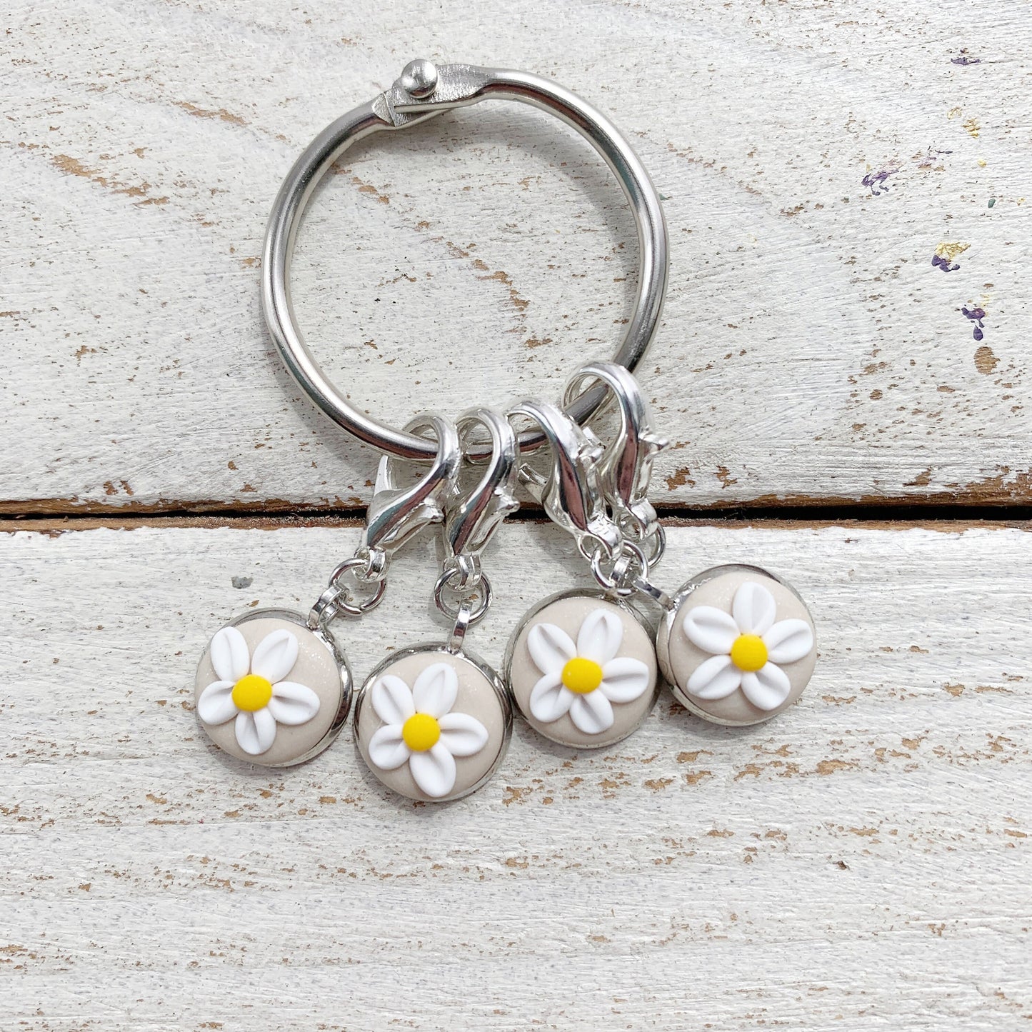 Beige Flower Stitch Markers, Progress Keepers for Crochet