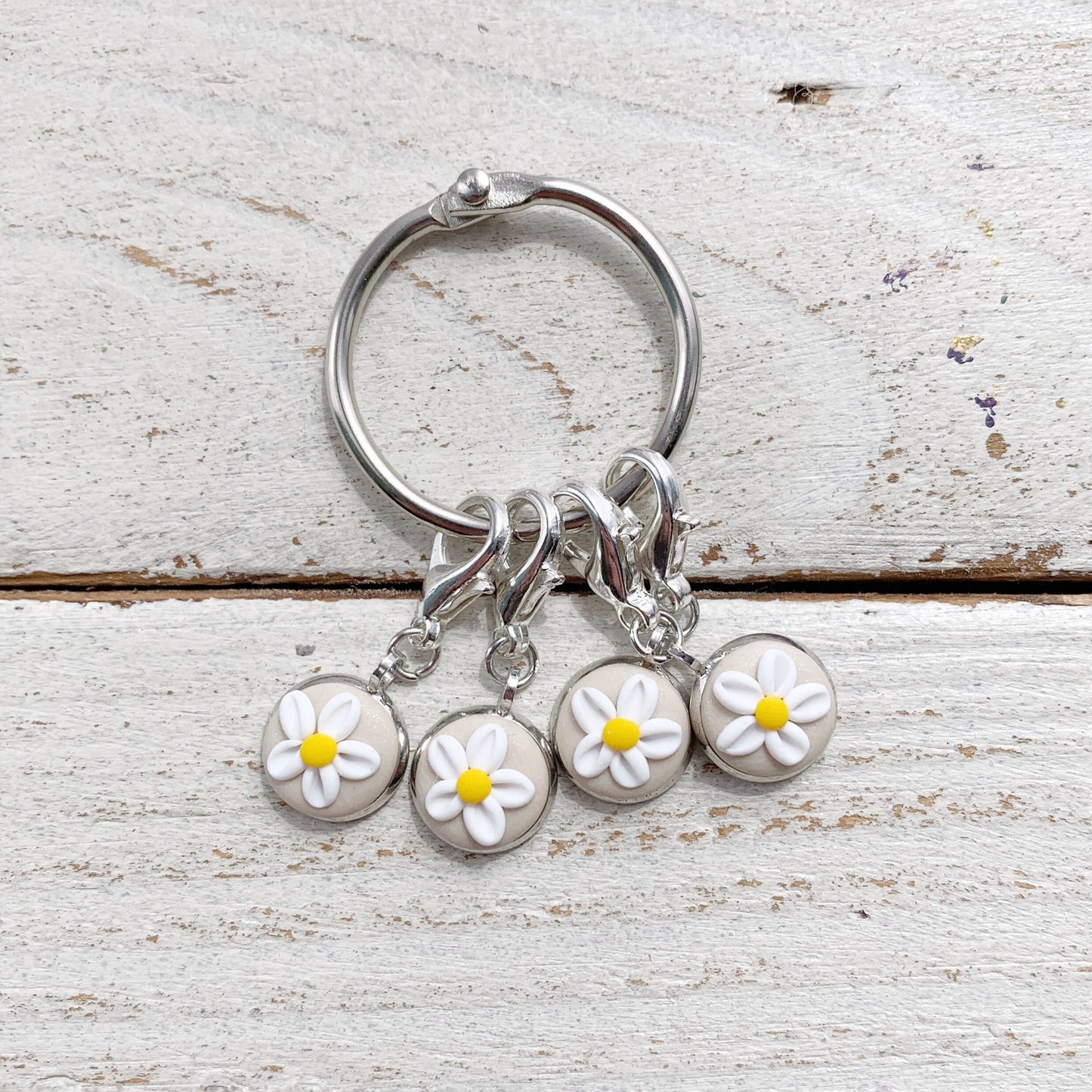 Beige Flower Stitch Markers, Progress Keepers for Crochet
