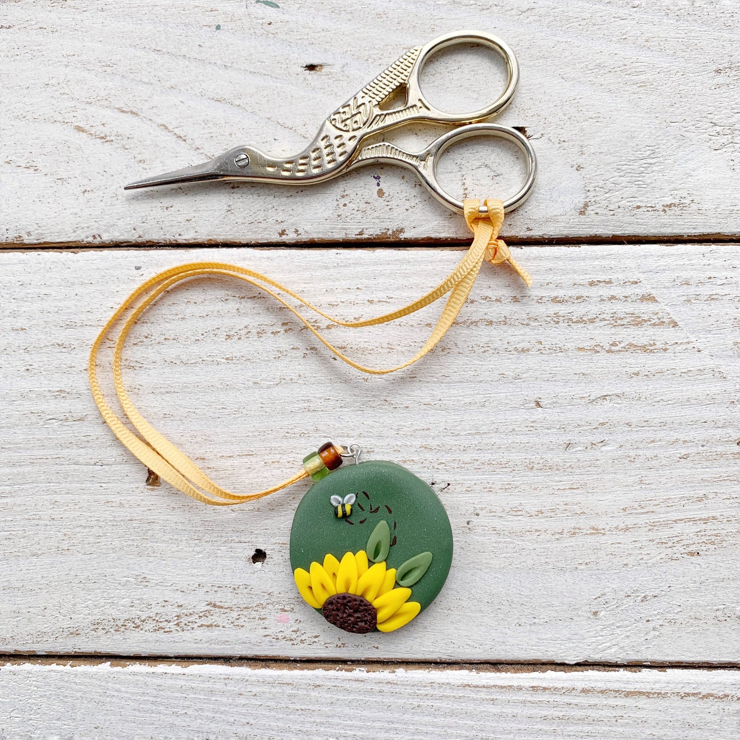 Sunflower scissor fob, scissor keeper, crochet tools, gift for her, cross stitch accessories