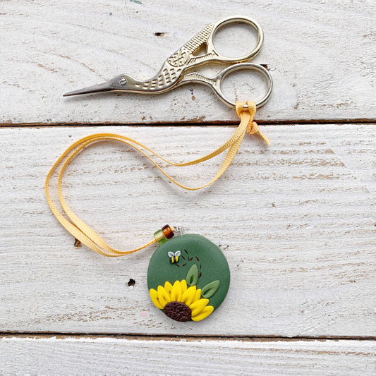 Sunflower scissor fob, scissor keeper, crochet tools, gift for her, cross stitch accessories