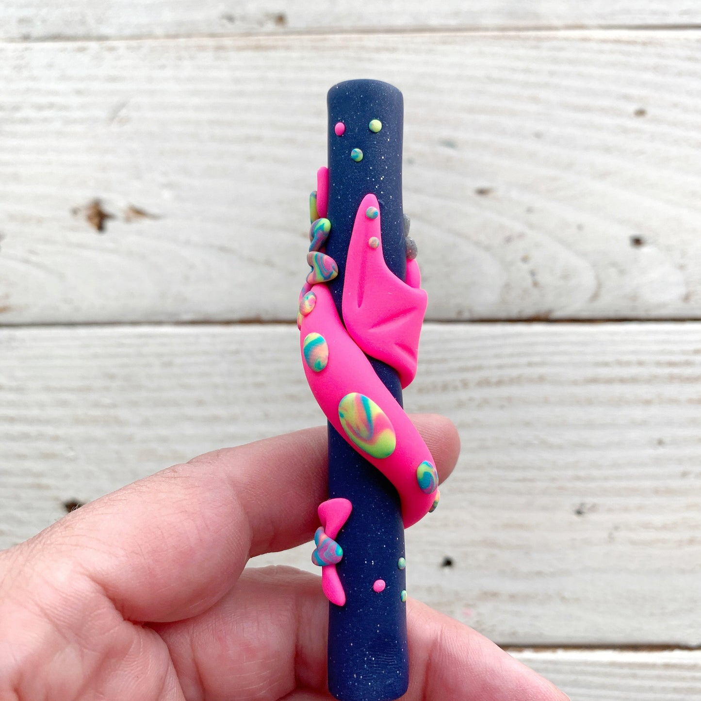 pink neon dragon crochet hook, mythical creatures, fancy crochet hooks, gift for a crocheter