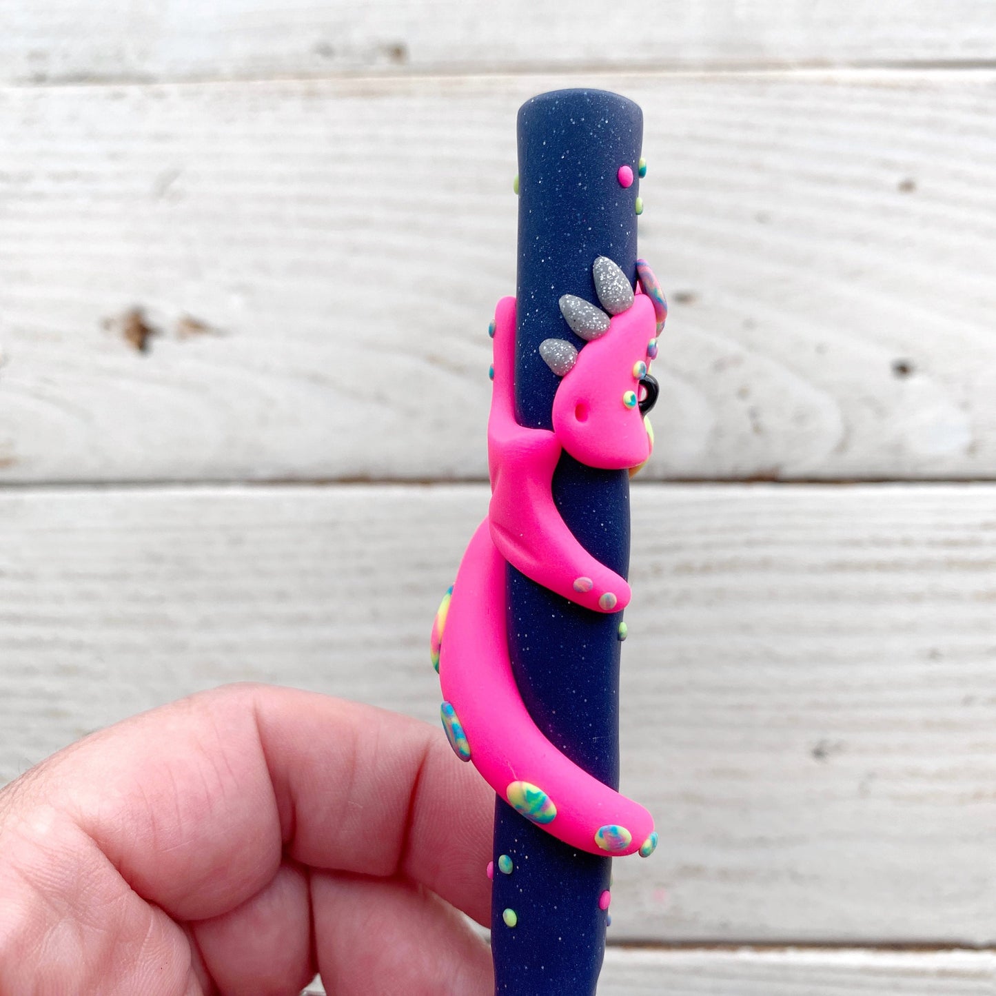 pink neon dragon crochet hook, mythical creatures, fancy crochet hooks, gift for a crocheter