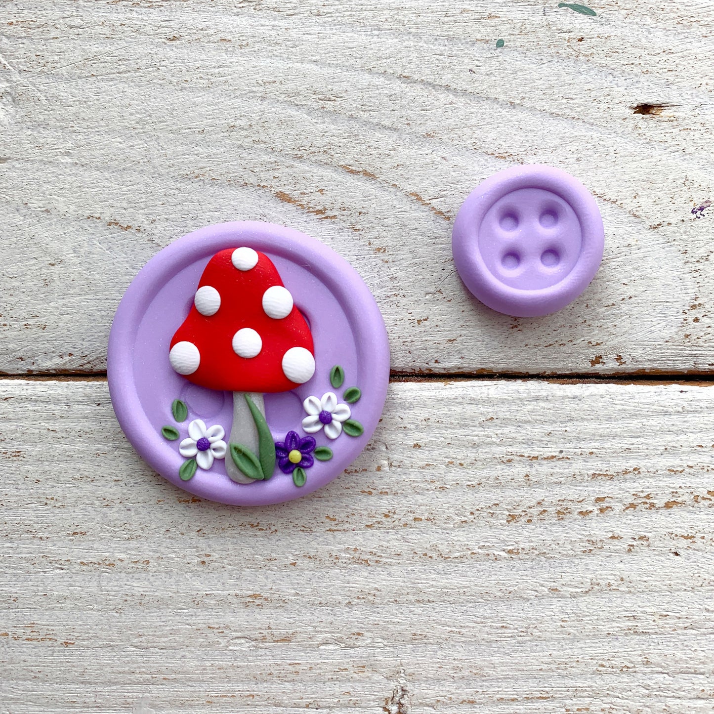 purple mushroom button, magnetic needle minder, needle keeper, sewing accessories, spotty toadstool, mushroom magnet