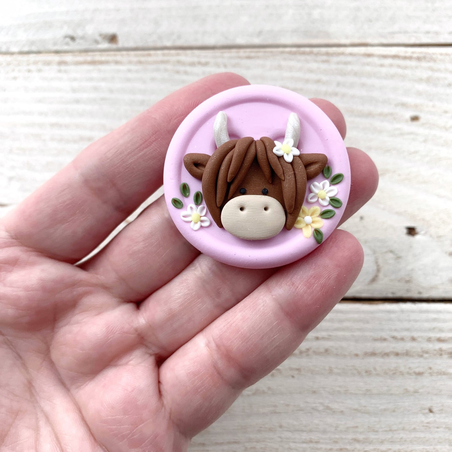 Pink highland cow needle minder, heilan coo needle keeper, cross stitch crochet accessories, gift for a crafter