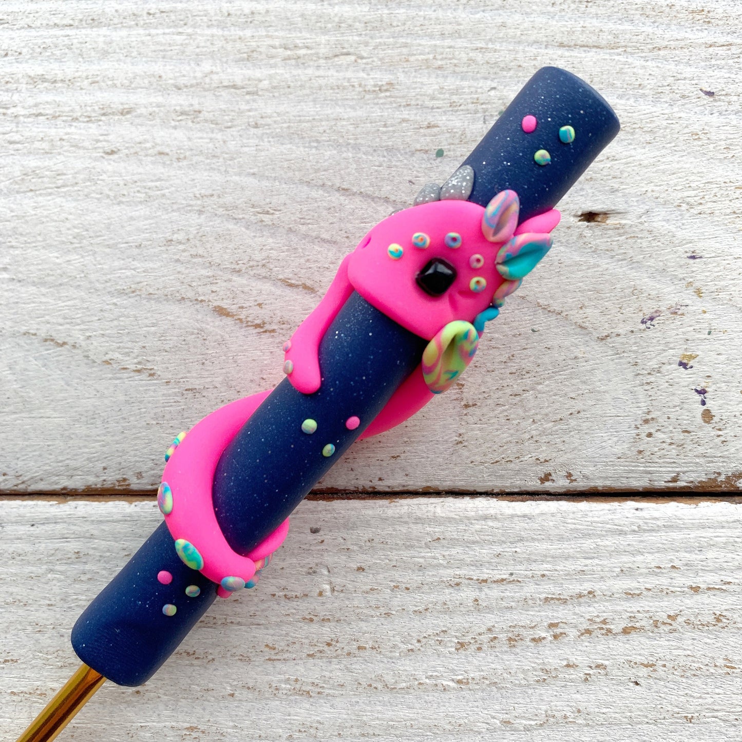 pink neon dragon crochet hook, mythical creatures, fancy crochet hooks, gift for a crocheter