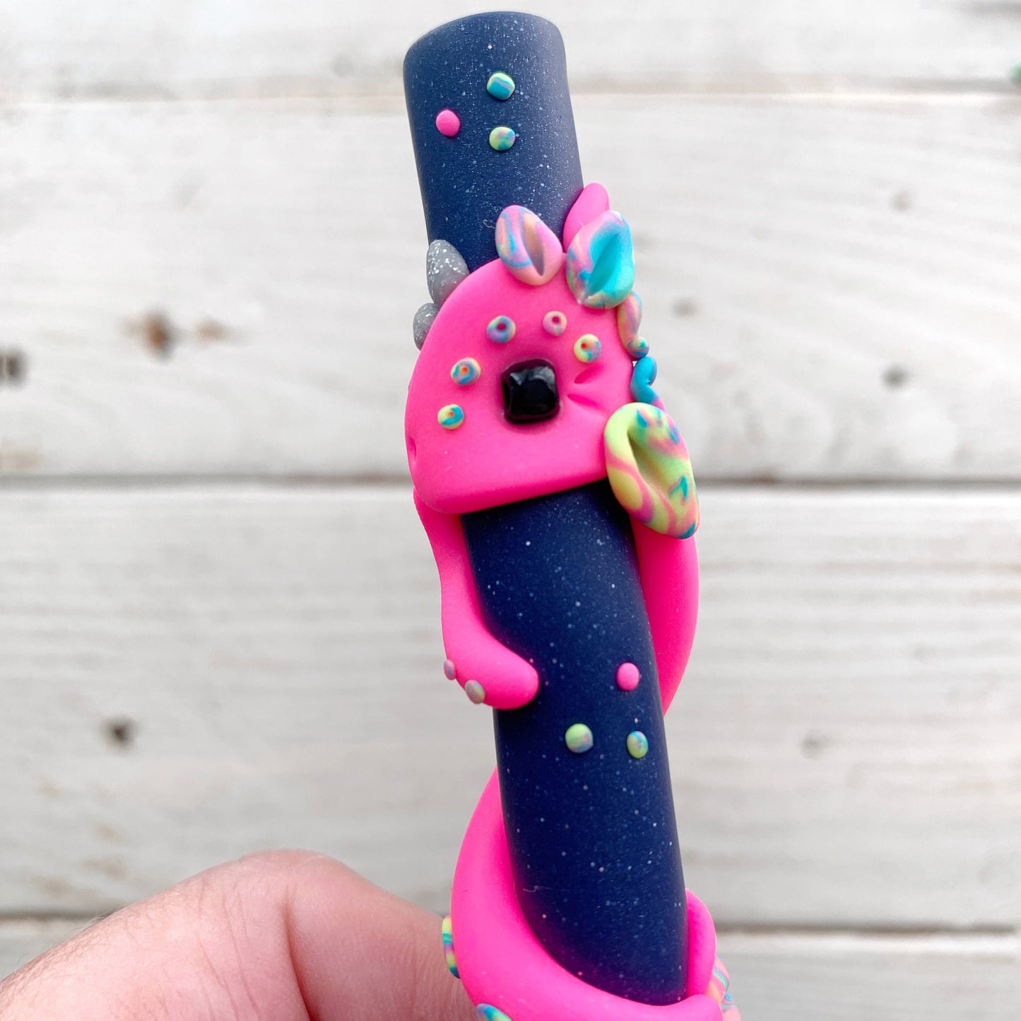 pink neon dragon crochet hook, mythical creatures, fancy crochet hooks, gift for a crocheter