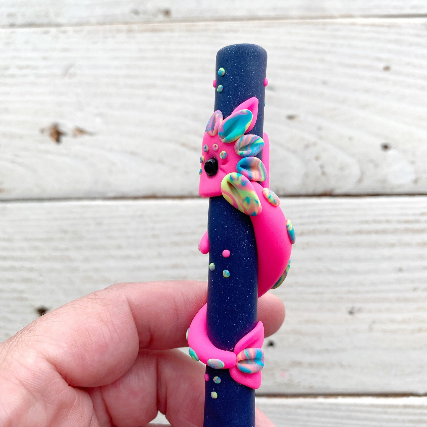 pink neon dragon crochet hook, mythical creatures, fancy crochet hooks, gift for a crocheter