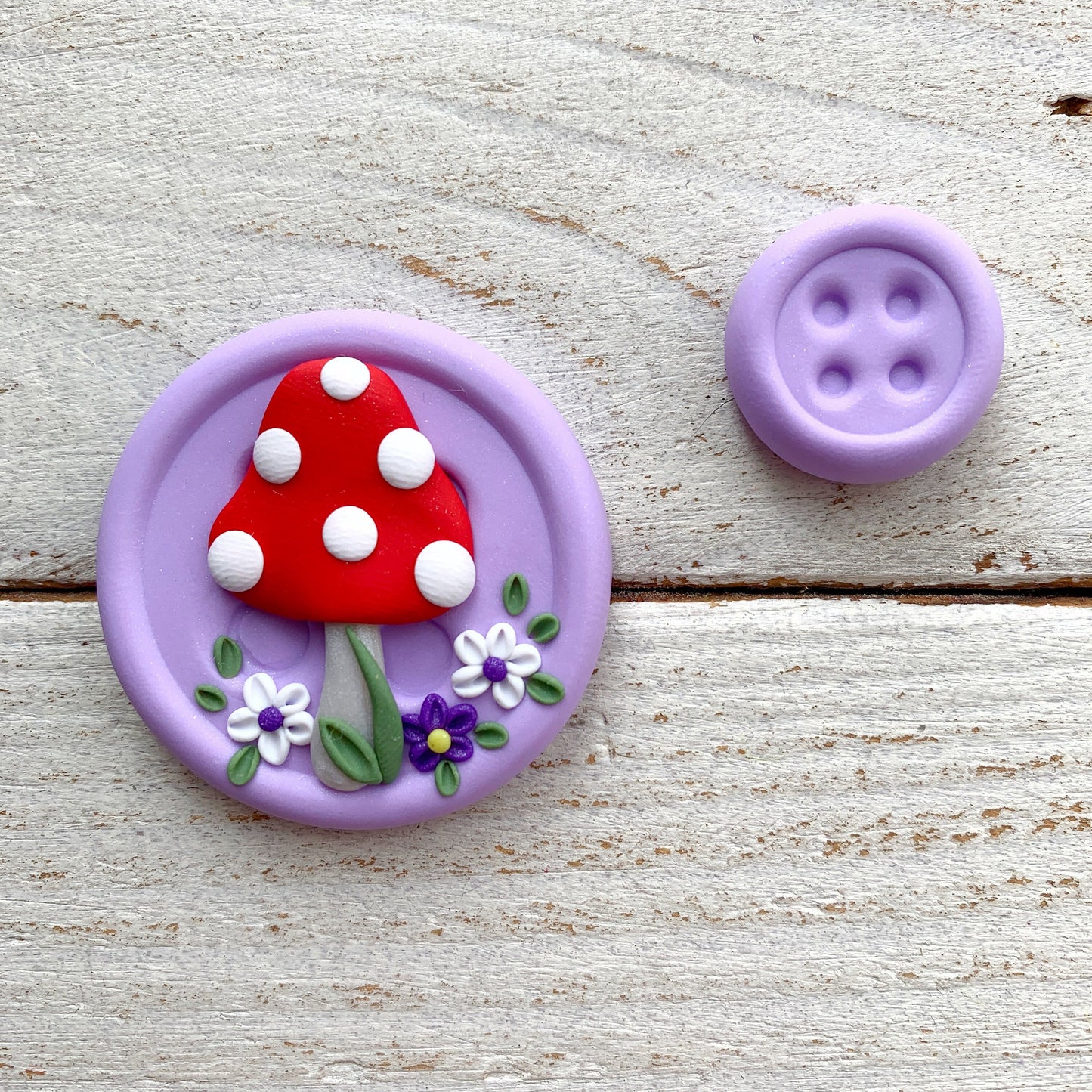 purple mushroom button, magnetic needle minder, needle keeper, sewing accessories, spotty toadstool, mushroom magnet