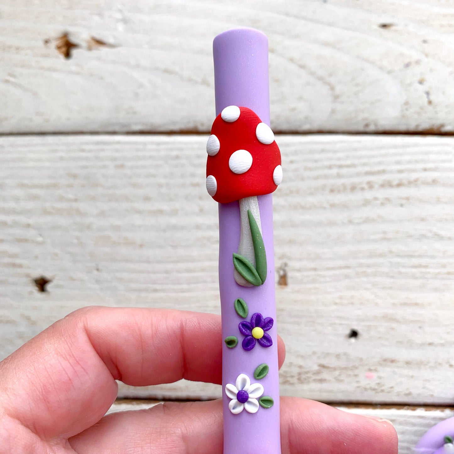 Purple mushroom crochet hook, cute toadstool polymer clay crochet hook, gift for a crocheter, craft supplies