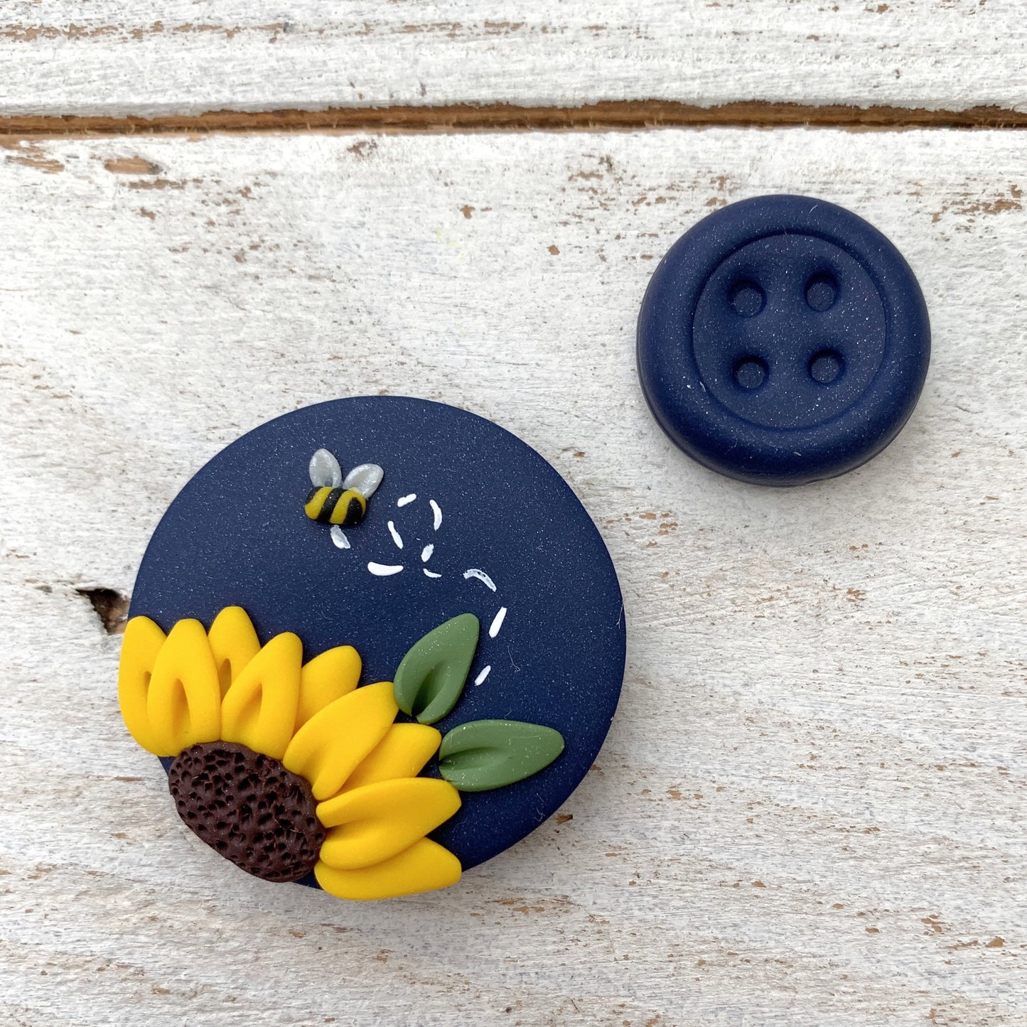 Navy Sunflower needle minder, needle keeper, magnetic needle holder, flower magnet, pin cushion, cross stitcher