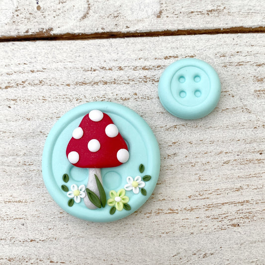 Mint mushroom needle minder, needle keeper, sewing accessories, spotty toadstool, magnetic button needle holder