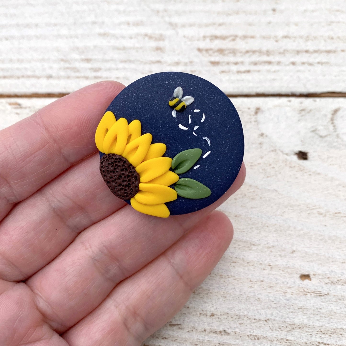 Navy Sunflower needle minder, needle keeper, magnetic needle holder, flower magnet, pin cushion, cross stitcher