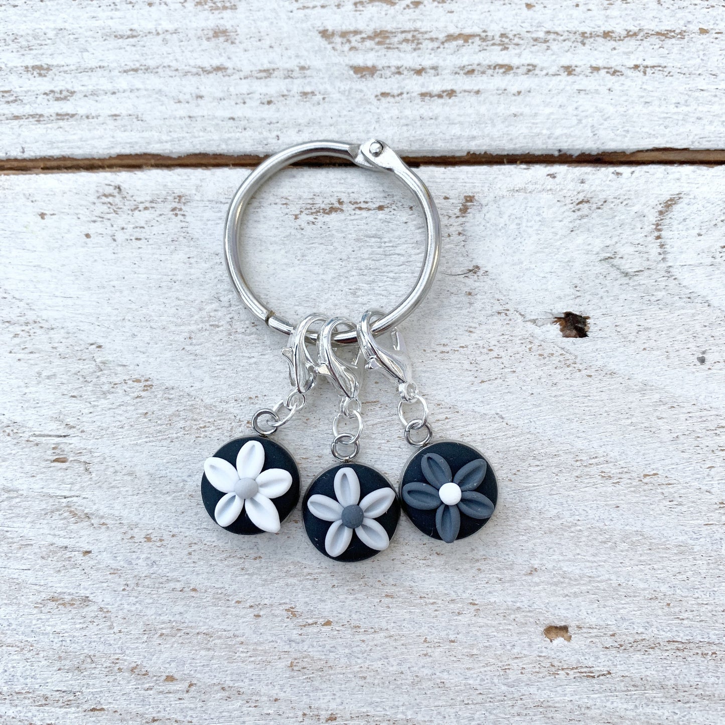 Black flower stitch markers, crochet progress keepers, autumn accessories, gift for her, stitch holders, pattern markers