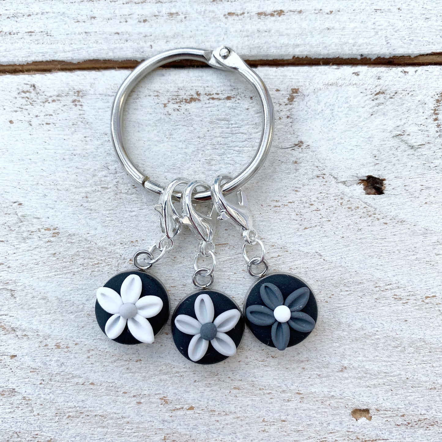 Black flower stitch markers, crochet progress keepers, autumn accessories, gift for her, stitch holders, pattern markers