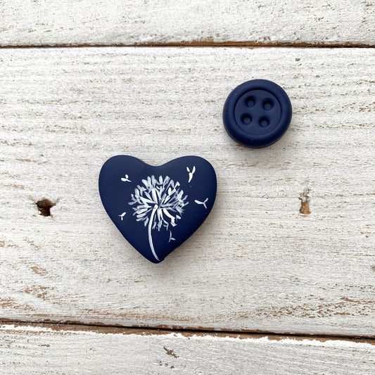 Dandelion clock needle minder, heart needle keeper, magnetic needle holder, flower magnet, craft supplies, make a wish