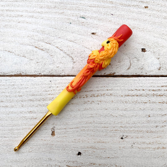 Phoenix crochet hook, polymer clay ergonomic crochet needles, crochet gifts, handmade crochet handles, gift for her