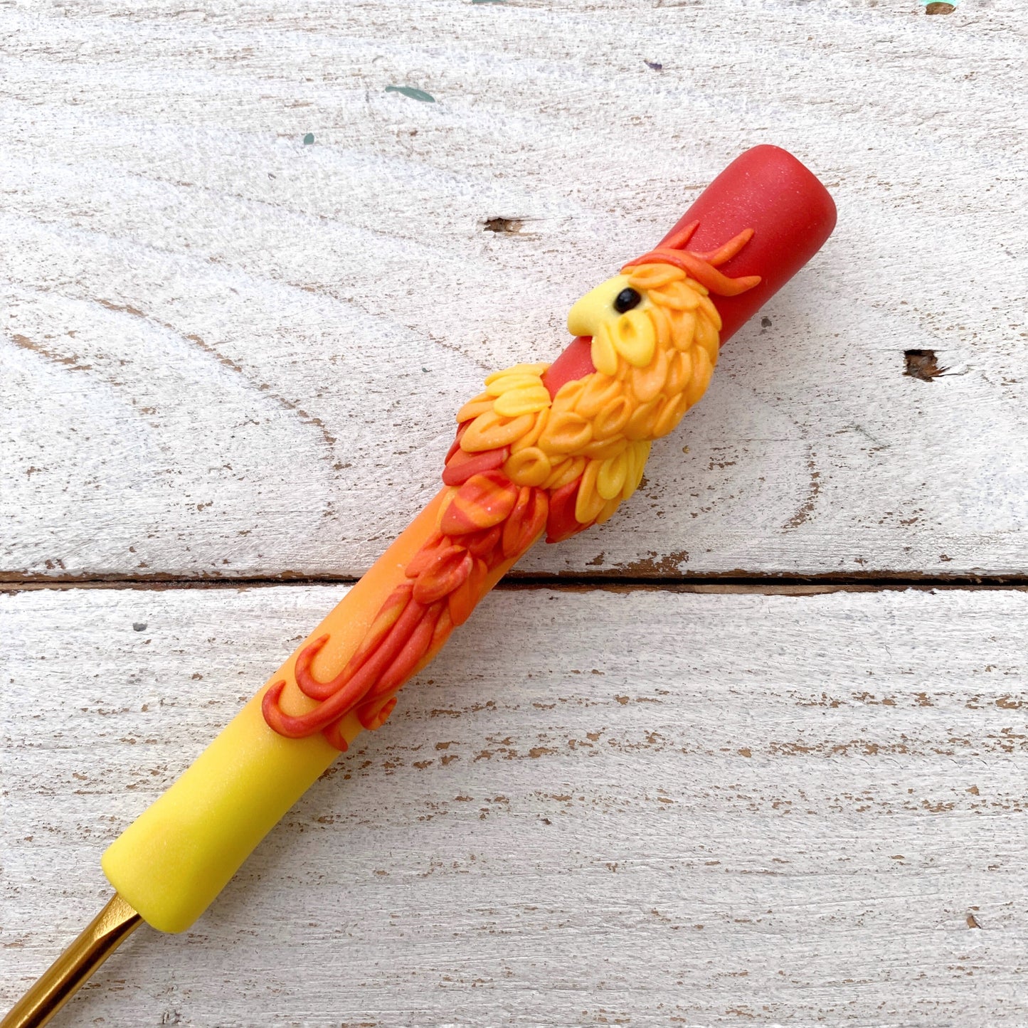 Phoenix crochet hook, polymer clay ergonomic crochet needles, crochet gifts, handmade crochet handles, gift for her