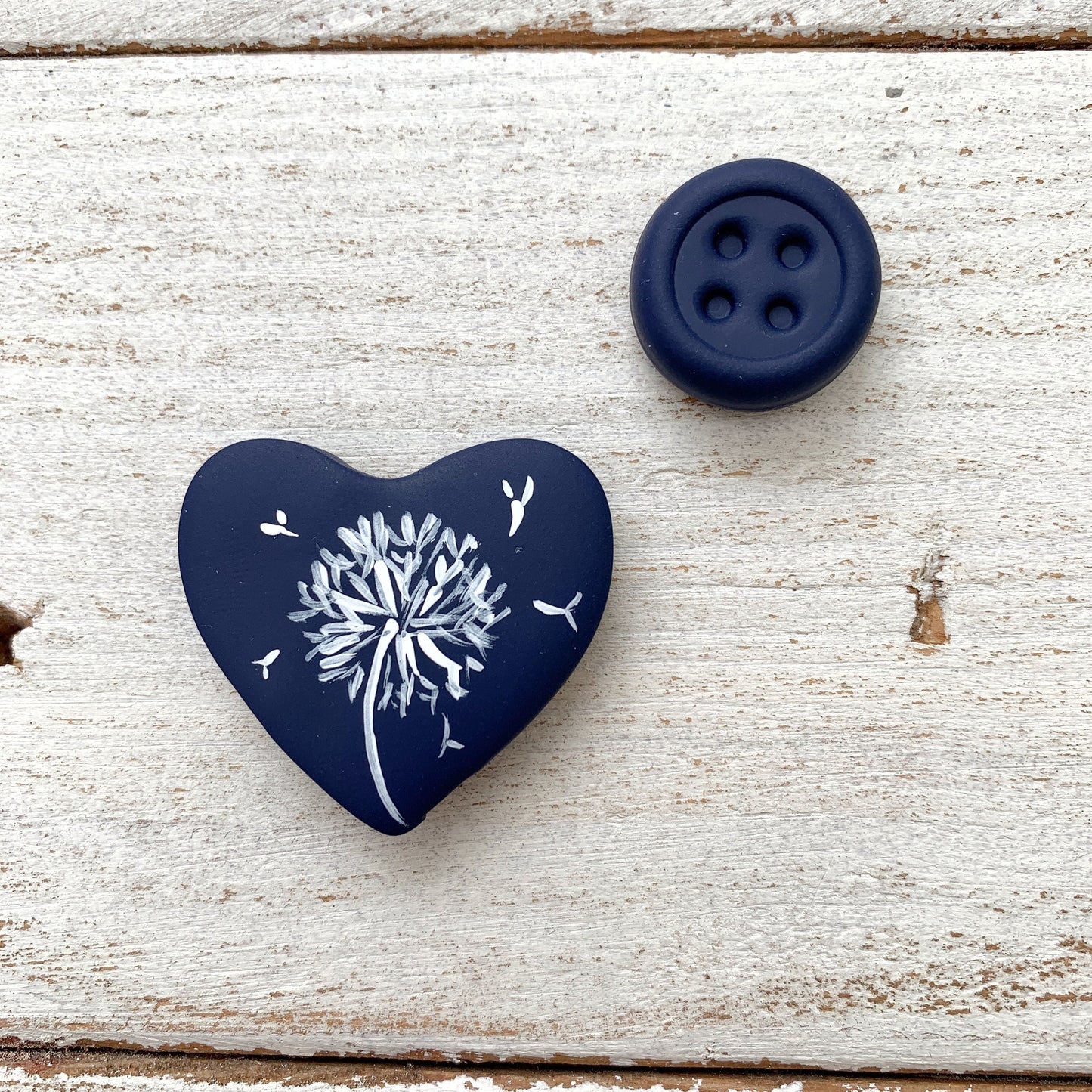 Dandelion clock needle minder, heart needle keeper, magnetic needle holder, flower magnet, craft supplies, make a wish
