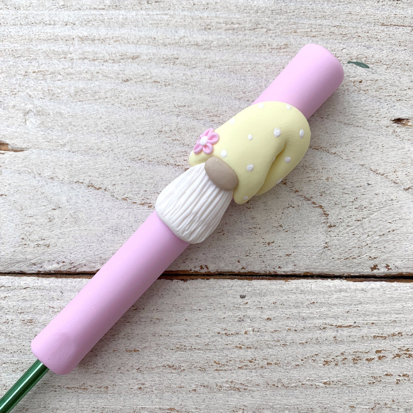 Spring Tomte gnome crochet hook, polymer clay pastel crochet hooks, gonk crochet hooks, yarn accessories, Easter gnomes