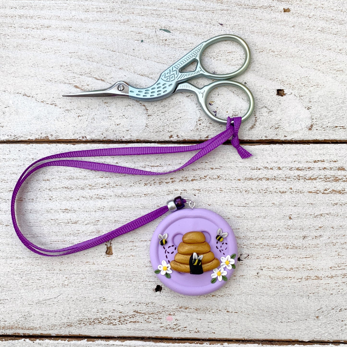 Lilac beehive scissor fob, embroidery scissor keeper