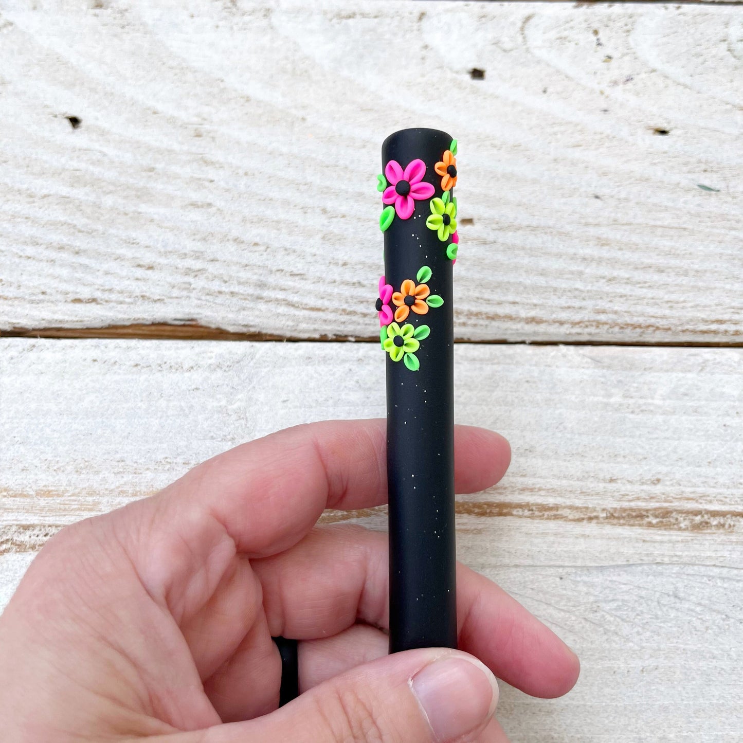 Neon flower crochet hook, polymer clay ergonomic crochet hooks