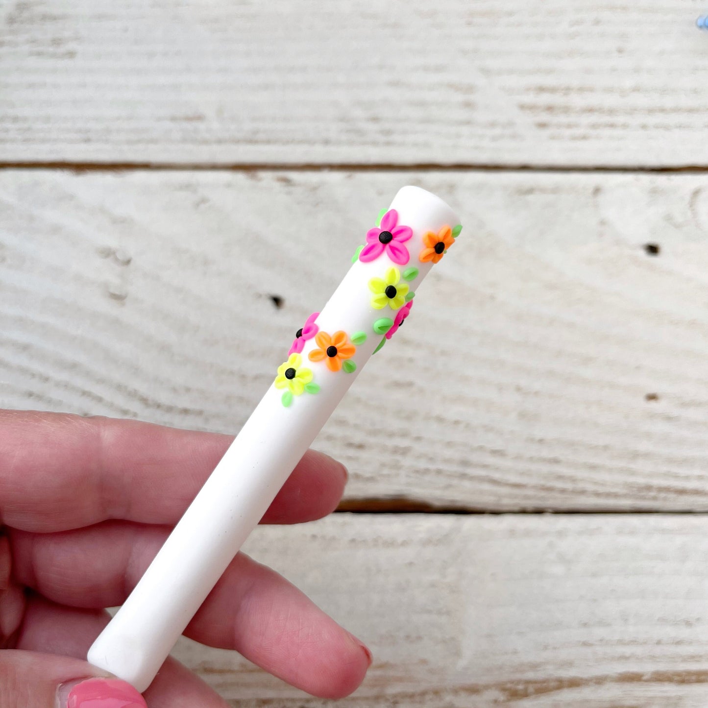 White neon flower crochet hook, polymer clay ergonomic crochet hooks