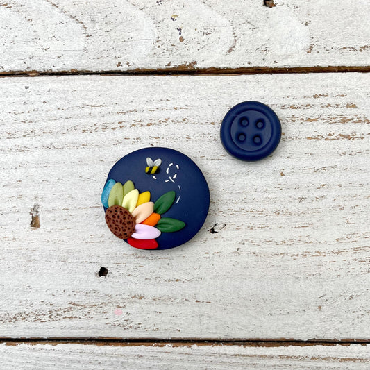 Navy rainbow flower needle minder, needle keeper, magnetic needle holder, flower magnet