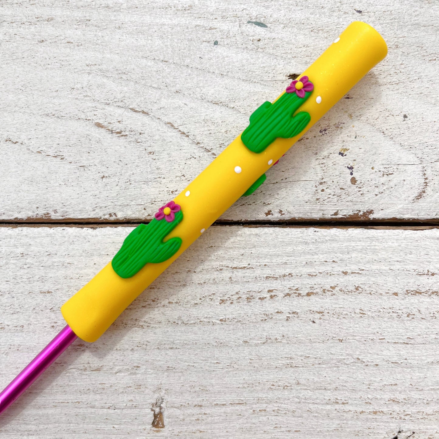 Yellow cactus crochet hook, polymer clay themed crochet hooks, ergonomic crochet hook, cute cactus, fancy crochet handles