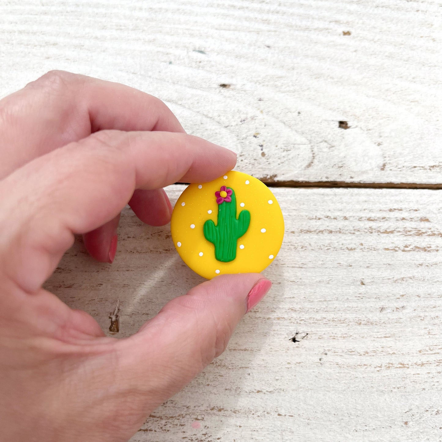 Yellow cactus needle minder, needle keeper, magnetic needle holder, spring craft magnet, pin holder, cross stitch accessories