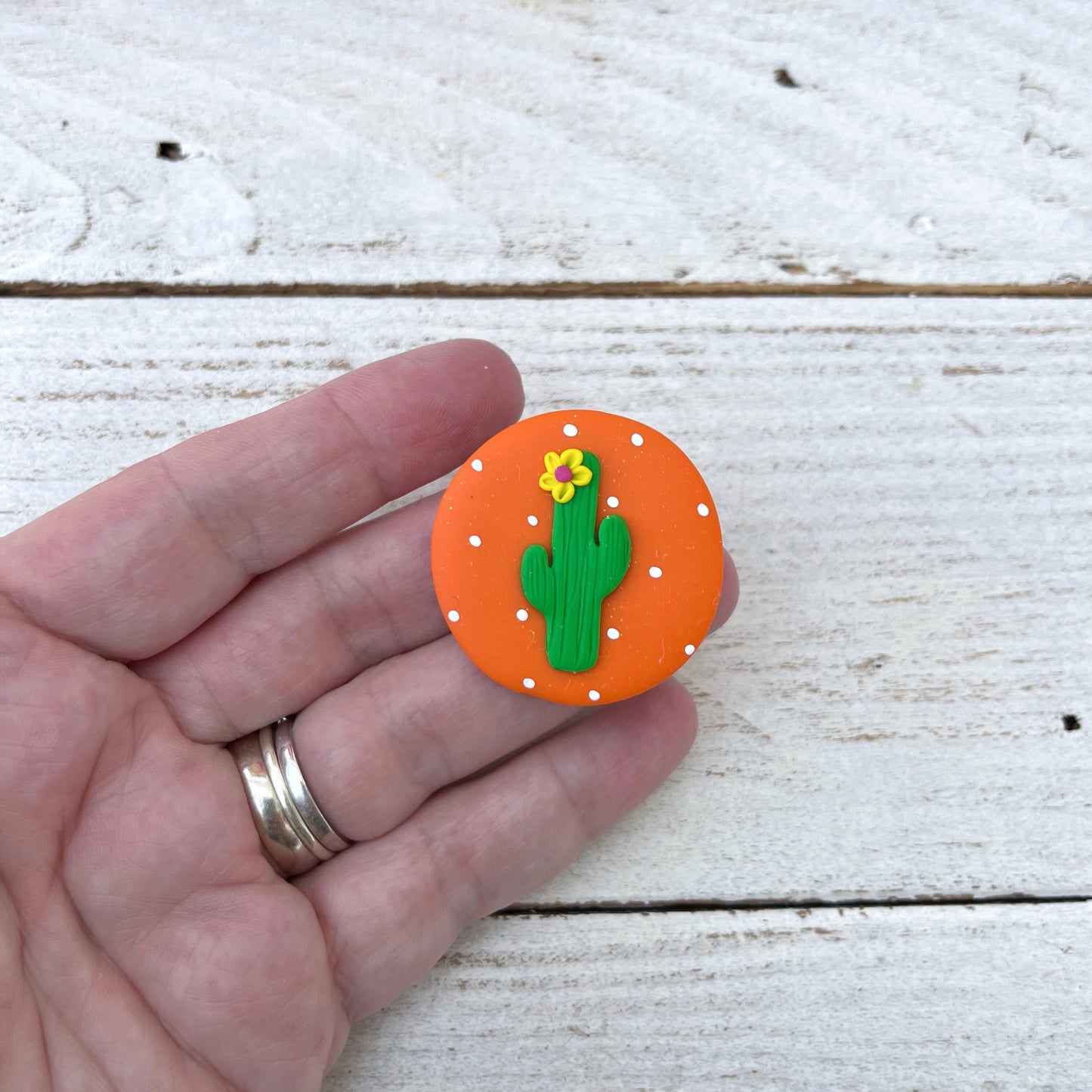 Orange cactus needle minder, needle keeper, magnetic needle holder, succulent craft magnet, stitching tools
