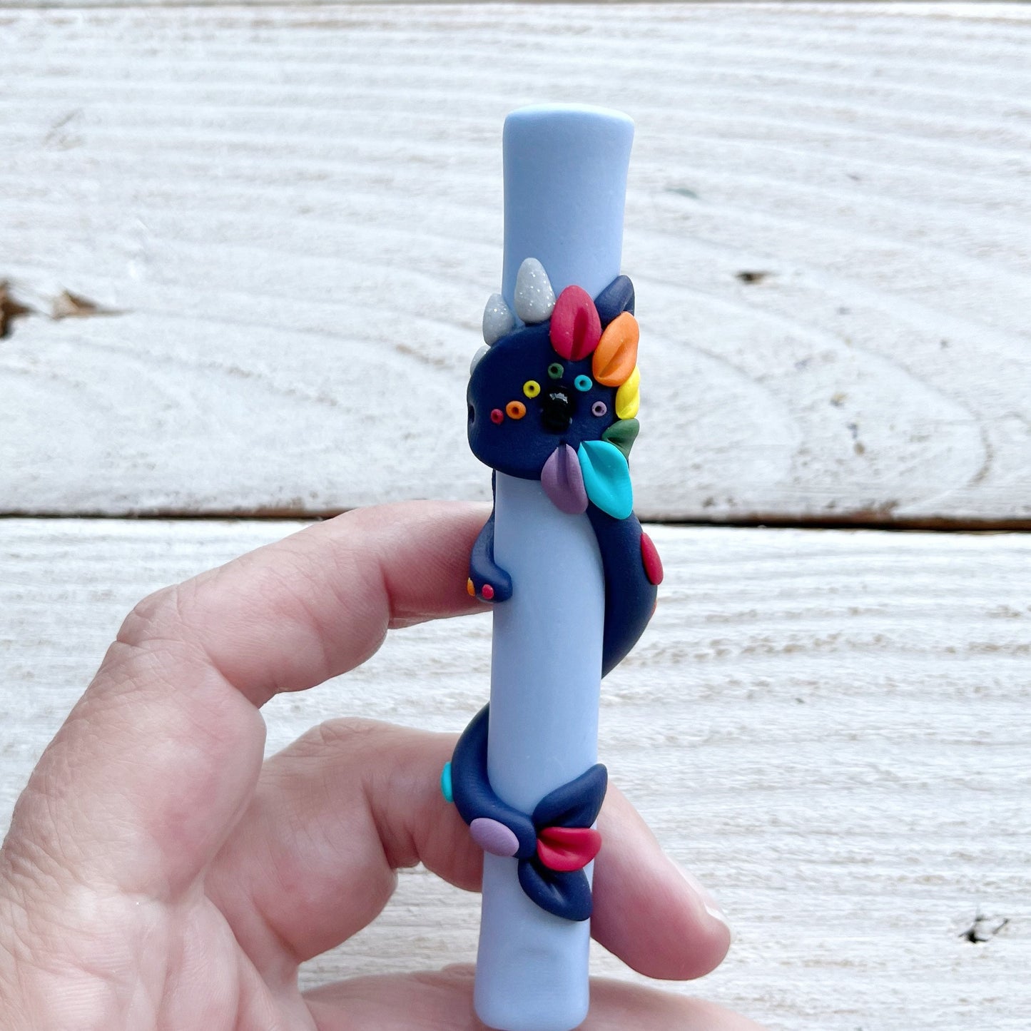 Navy rainbow dragon crochet hook