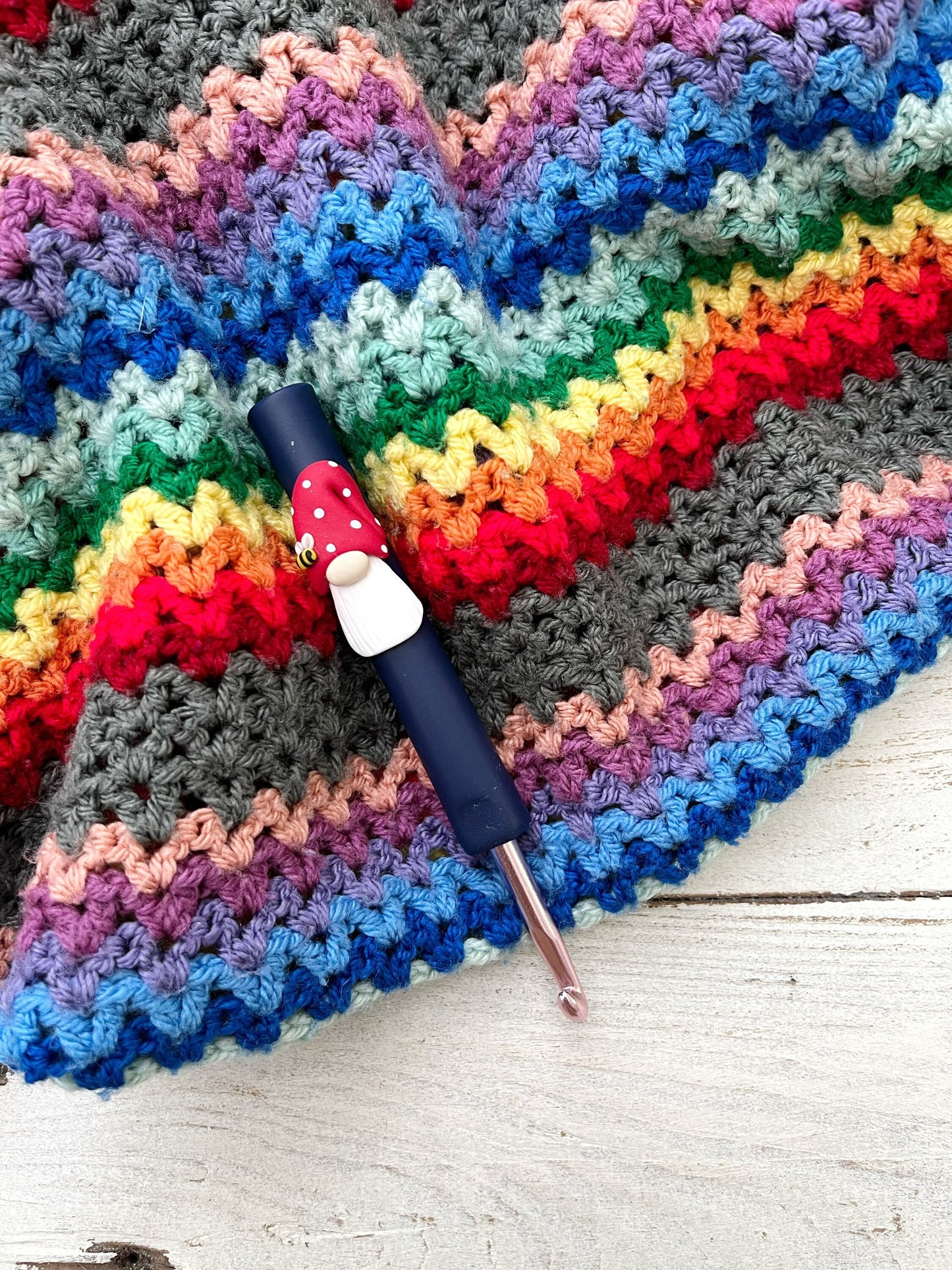 Rainbow gnome crochet hook, polymer clay crochet hooks, yarn lover, gonks, choose your colour