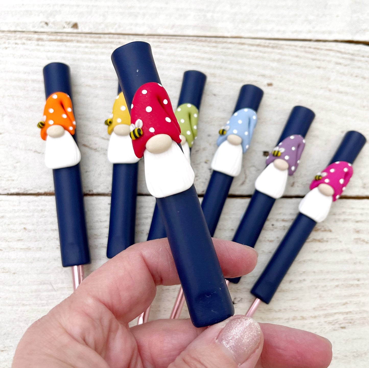 Set of 7 rainbow gnome gonk crochet hooks, crochet hook set, polymer clay ergonomic crochet hooks