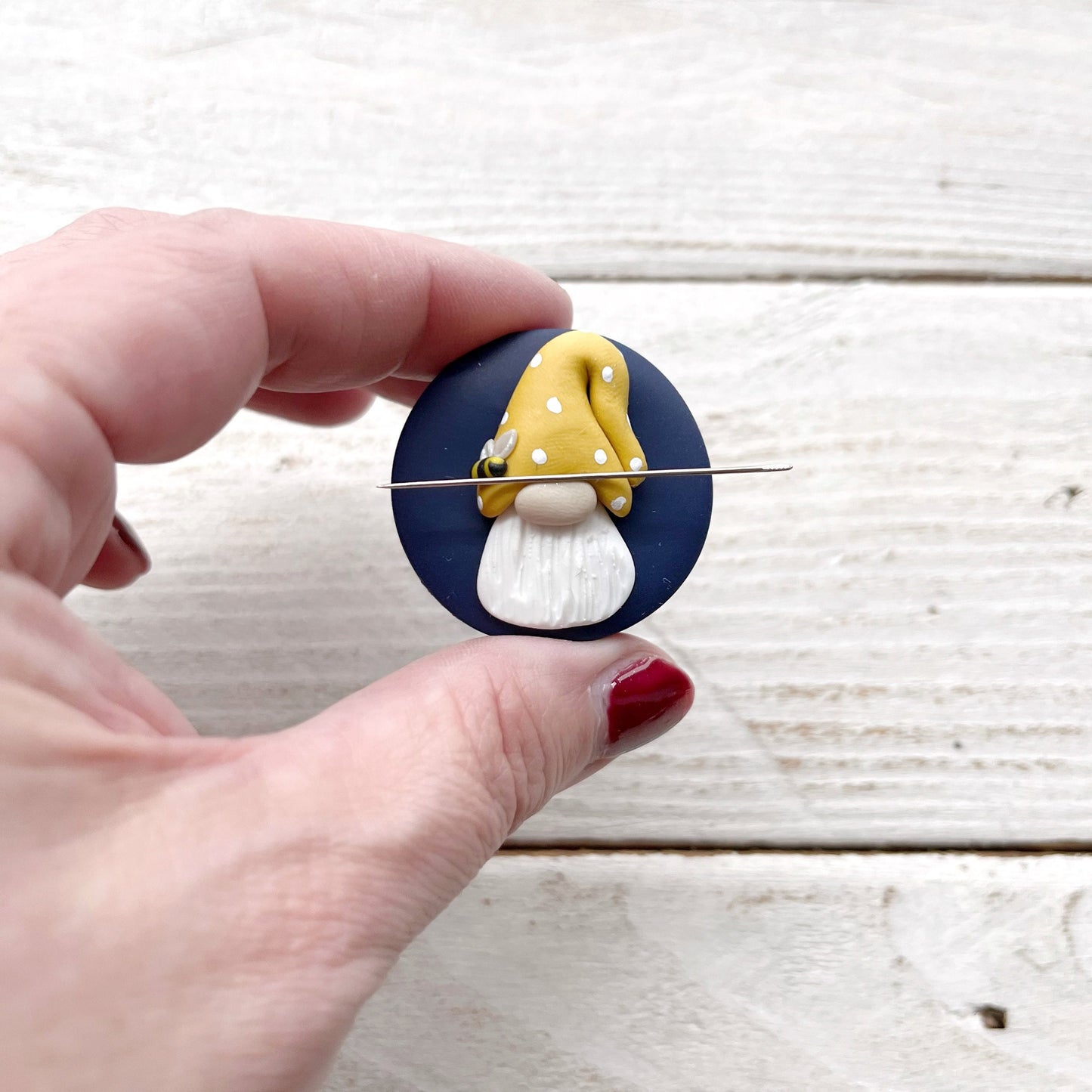 Rainbow bee hat gnome magnetic needle minder, gonk needle holder, cross stitch gifts, gift for her, Tomte sewing magnet