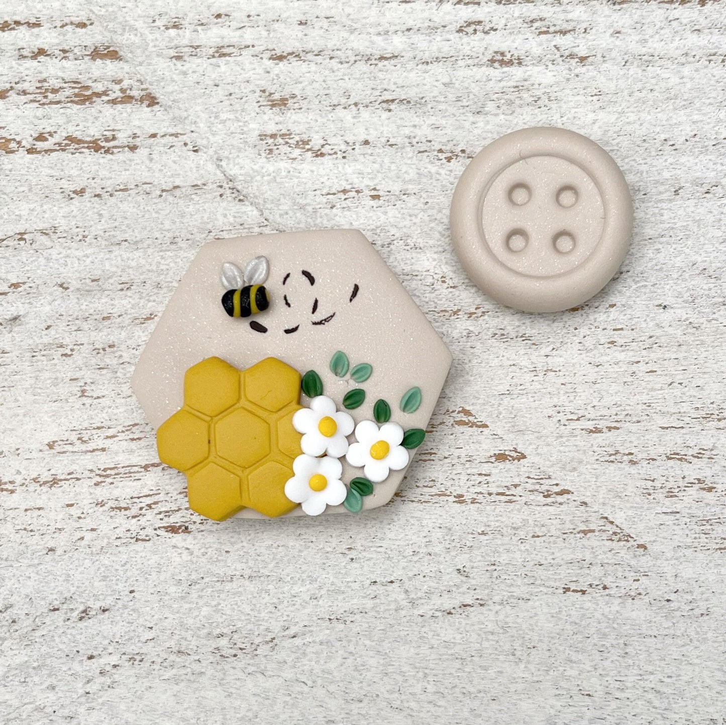 Beige hexagon bumble bee needle minder, sewing needle magnet, cross stitch embroidery magnets
