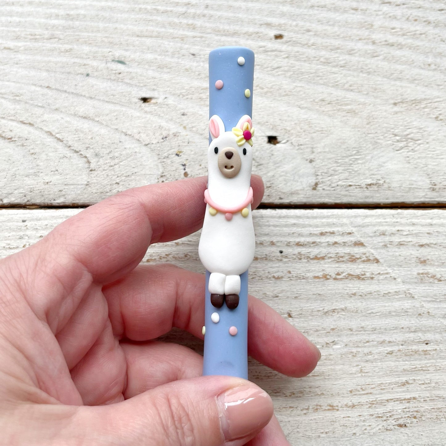 Blue llama crochet hook, seasonal accessories, alpaca gift, ergonomic crochet hook