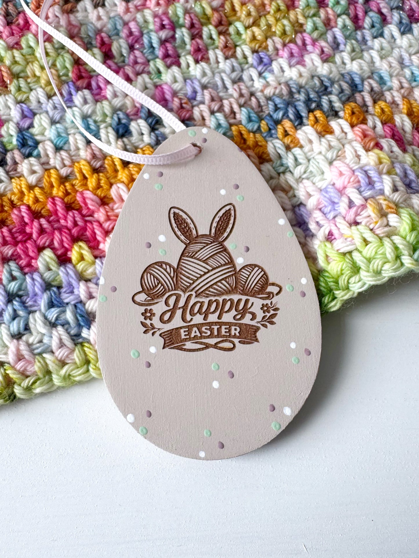 Happy Easter Hanging Egg Decoration, Hand Painted Wooden Easter Prop