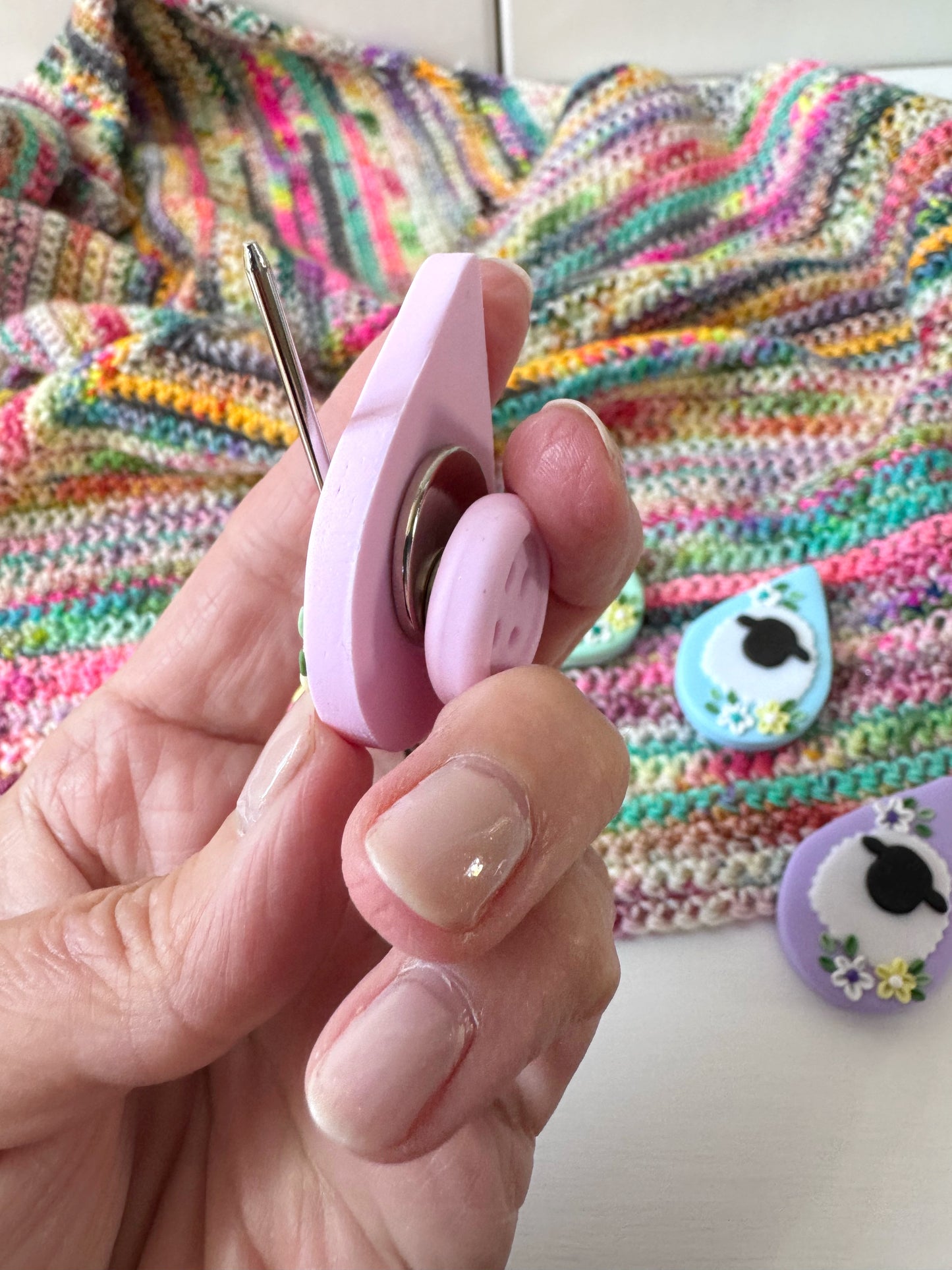 Pastel Rainbow Sheep Needle Minder, Magnetic Needle Minder