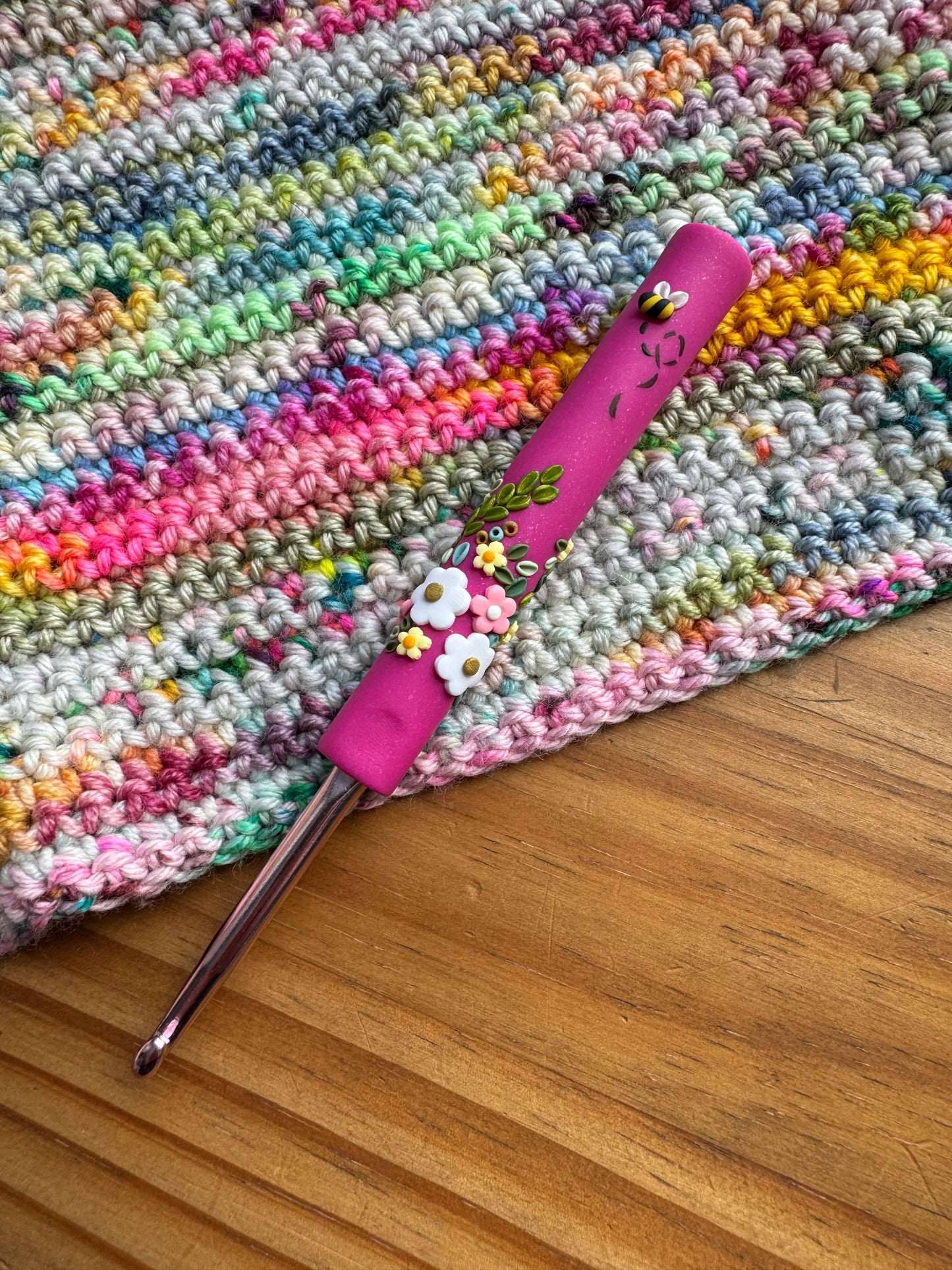 Wildflower Crochet Hook, Polymer Clay Ergonomic Crochet Hook
